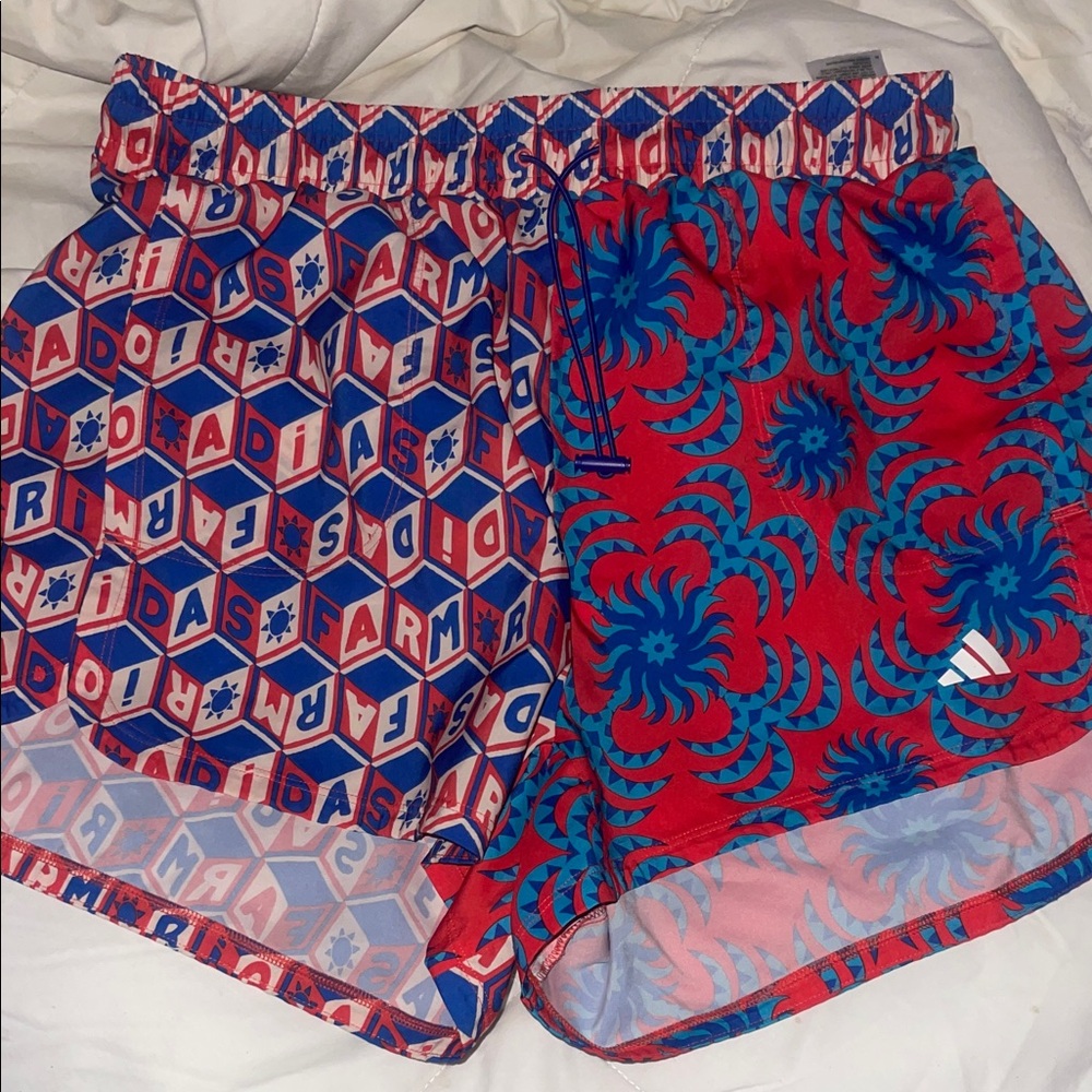 adidas Red and Blue Graphic Women's Athletic Shorts